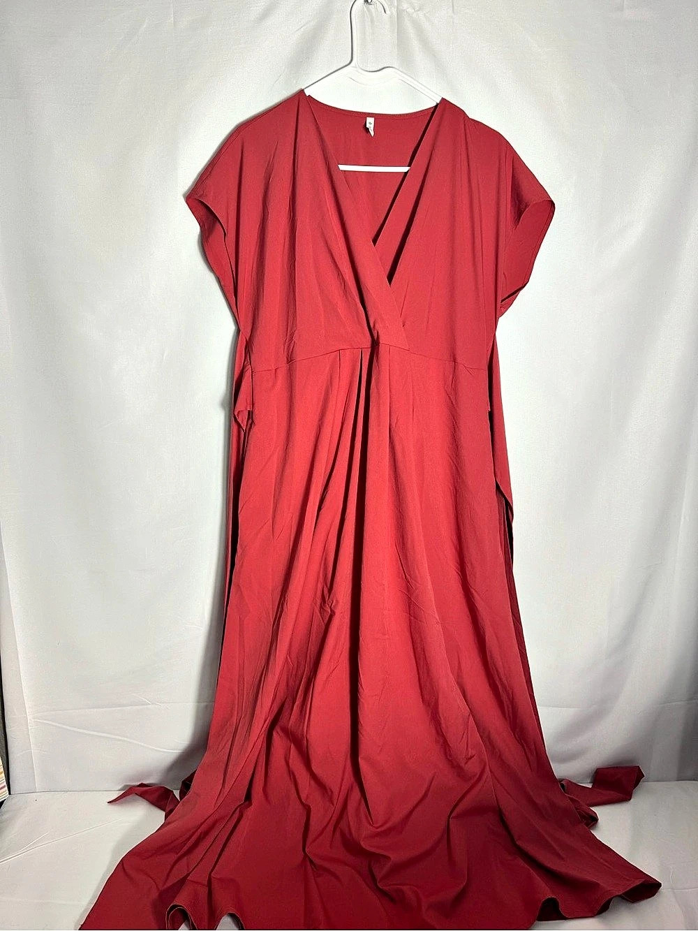 Halara V-Neck Short Sleeve Tie Back Maxi Dress with Pockets Coral Red Large